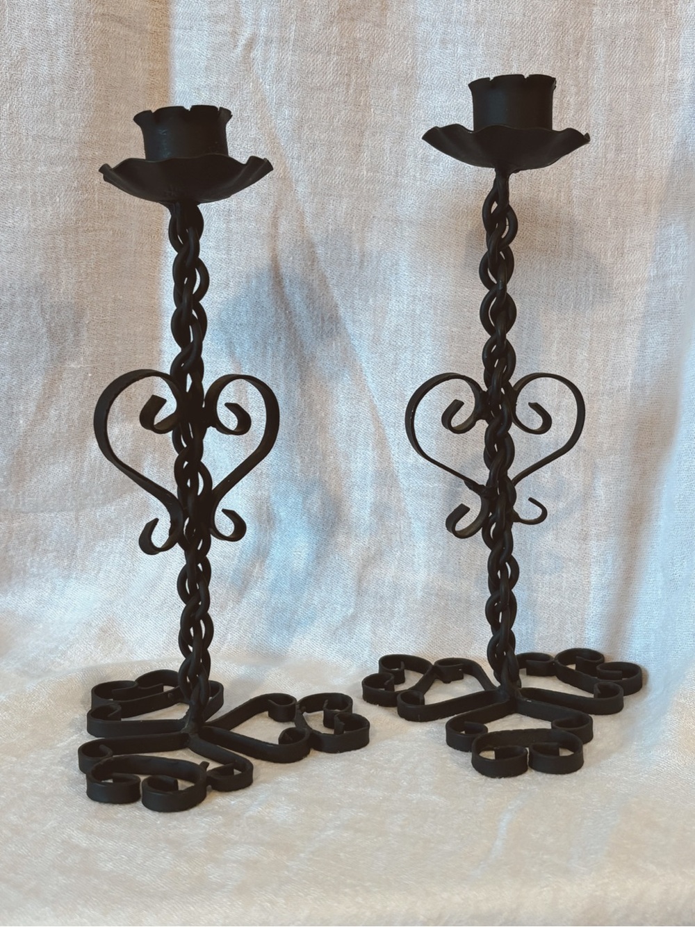 Black Wrought Iron Heart-Accent Candle Holders - Set of 2